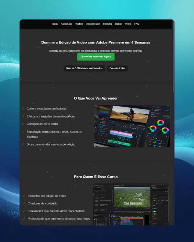 Landing Page: Curso de Edição com Adobe Premiere